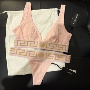 NEW NWT Versace Pink Gold Greca Bra and Thong underwear set sz 2 bralette $$290